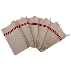 French Retro Thick Linen Kitchen Towels with Red Stripes, Set of 6