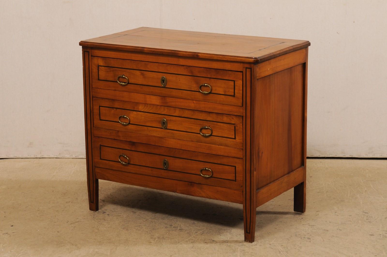 French Antique Three-Drawer Commode with Ebonized Inlay Accent Trim For Sale 5