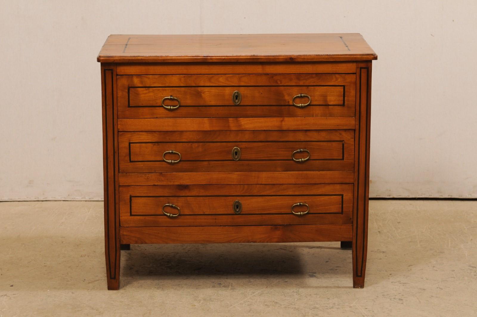 French Antique Three-Drawer Commode with Ebonized Inlay Accent Trim For Sale 6