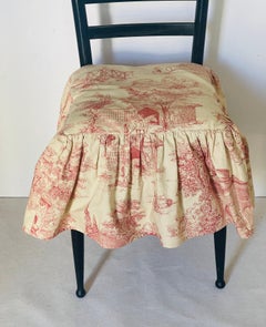 French Provincial Antique Chair Cushion, Cotton Toile with Skirt, 1930