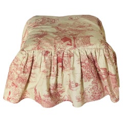 French Provincial Antique Chair Cushion, Cotton Toile with Skirt, 1930