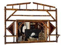 French Antique Tortoiseshell Bamboo Hanging Mirror, 1890-1910