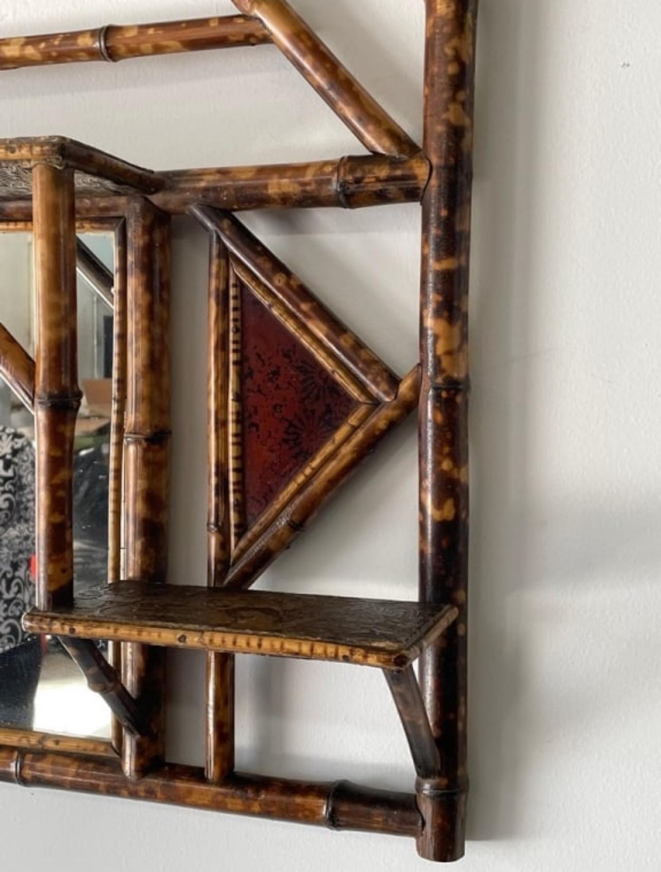 Fatto a mano Antique Mirror francese in bambù tartarugato, 1890-1910 in vendita