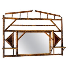 Miroir suspendu français ancien en bambou et écaille de tortue, 1890-1910