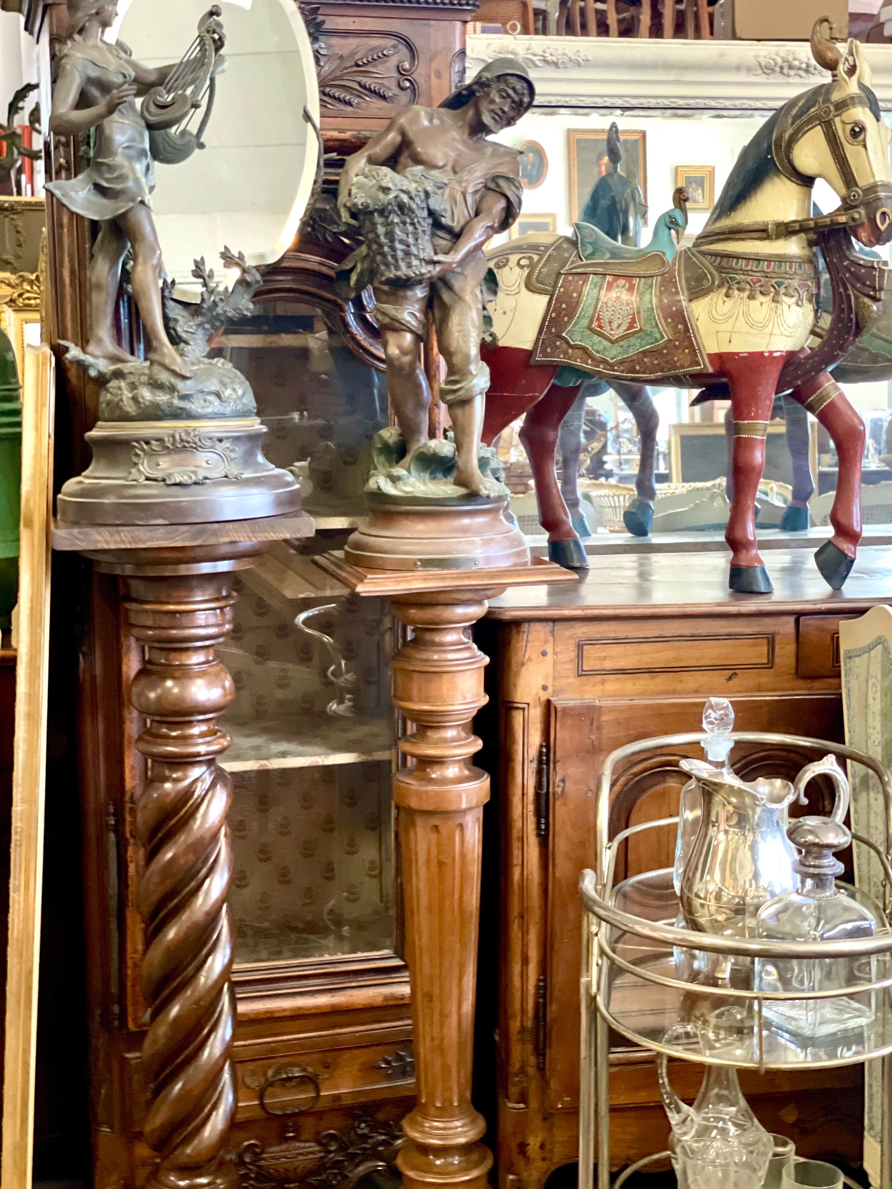 French Antique Turned Wooden Pedestal Column For Sale 2