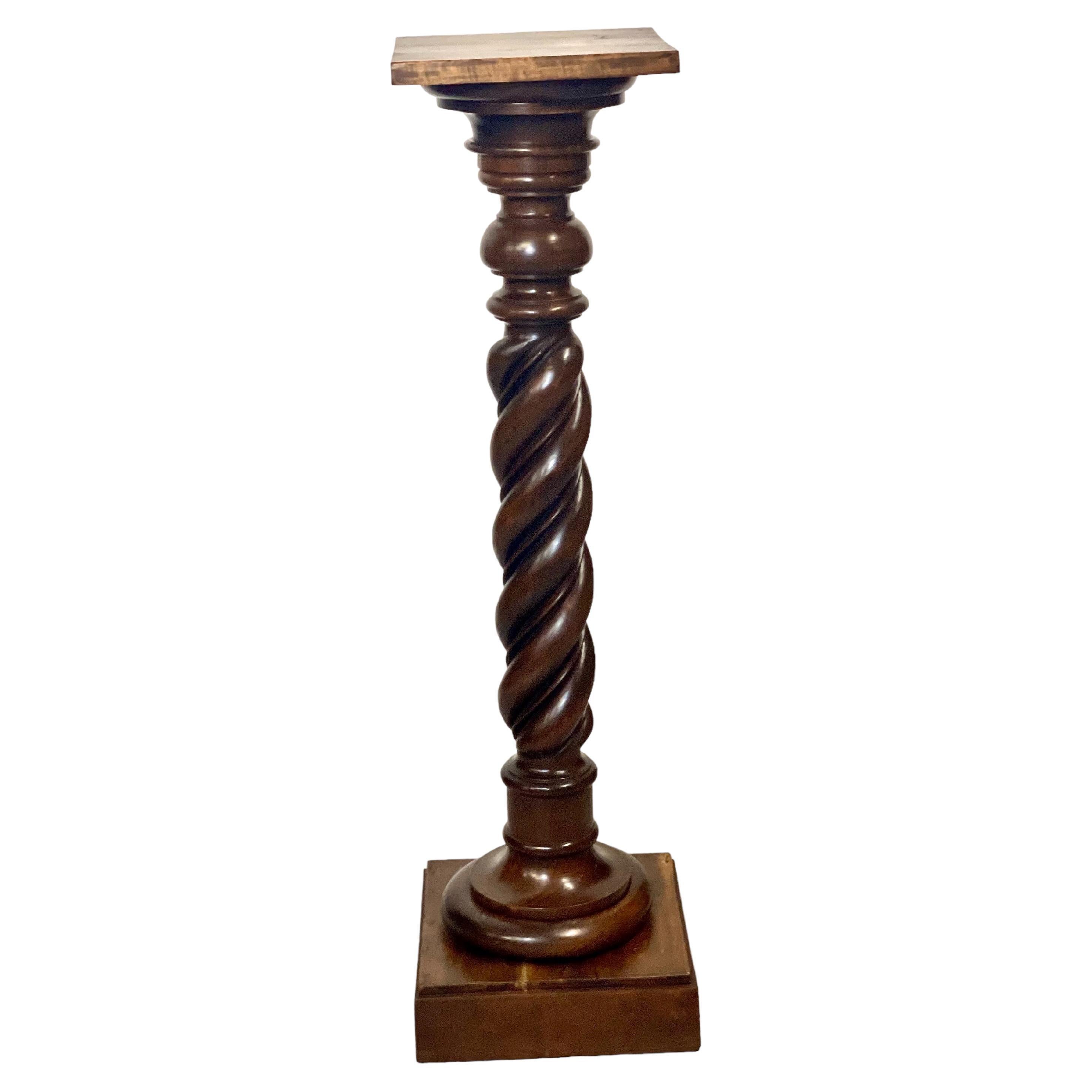 French Antique Turned Wooden Pedestal Column For Sale