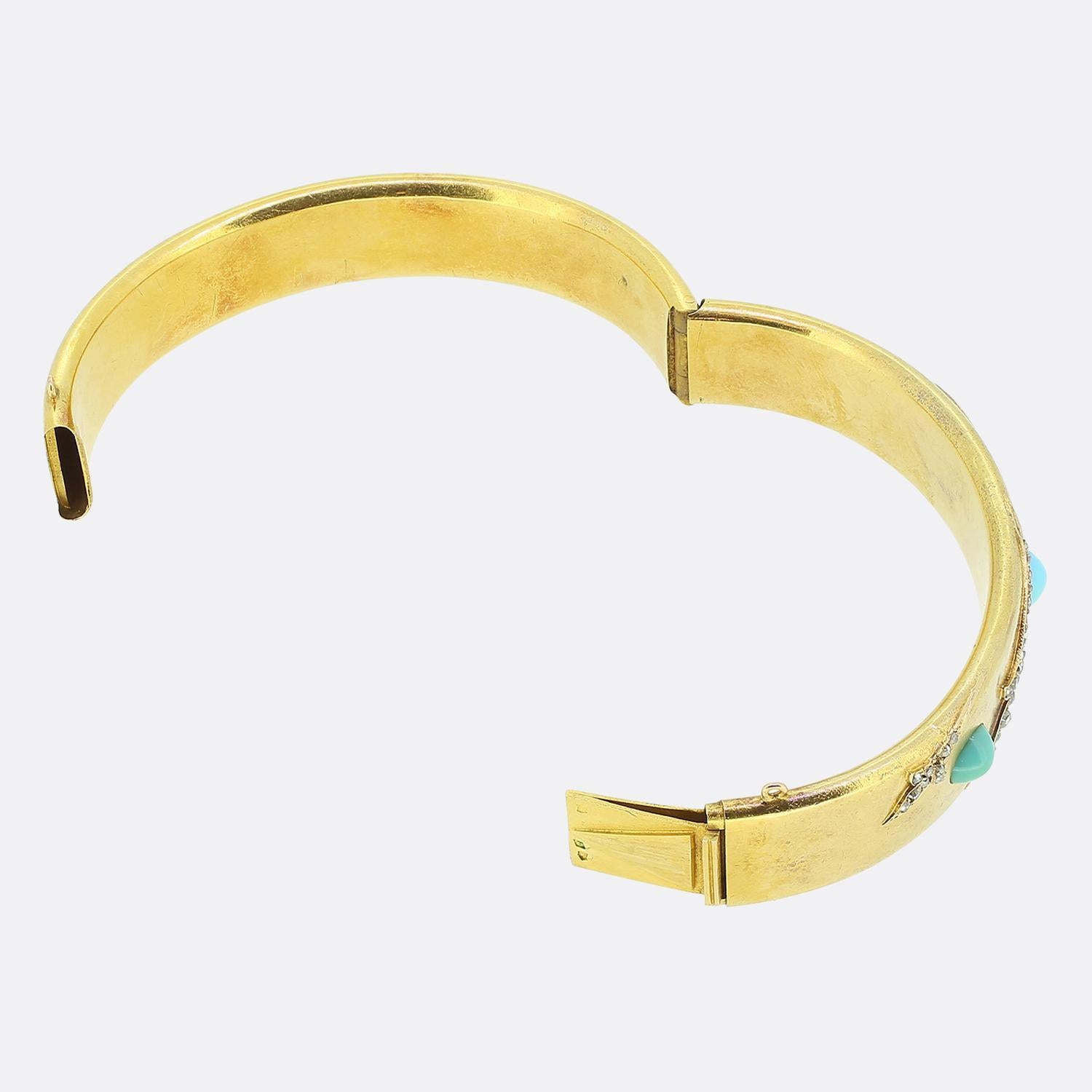 French Antique Turquoise and Diamond Bangle In Good Condition For Sale In London, GB