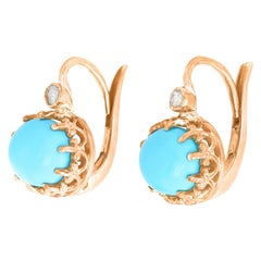 French Antique Turquoise and Diamond Earrings