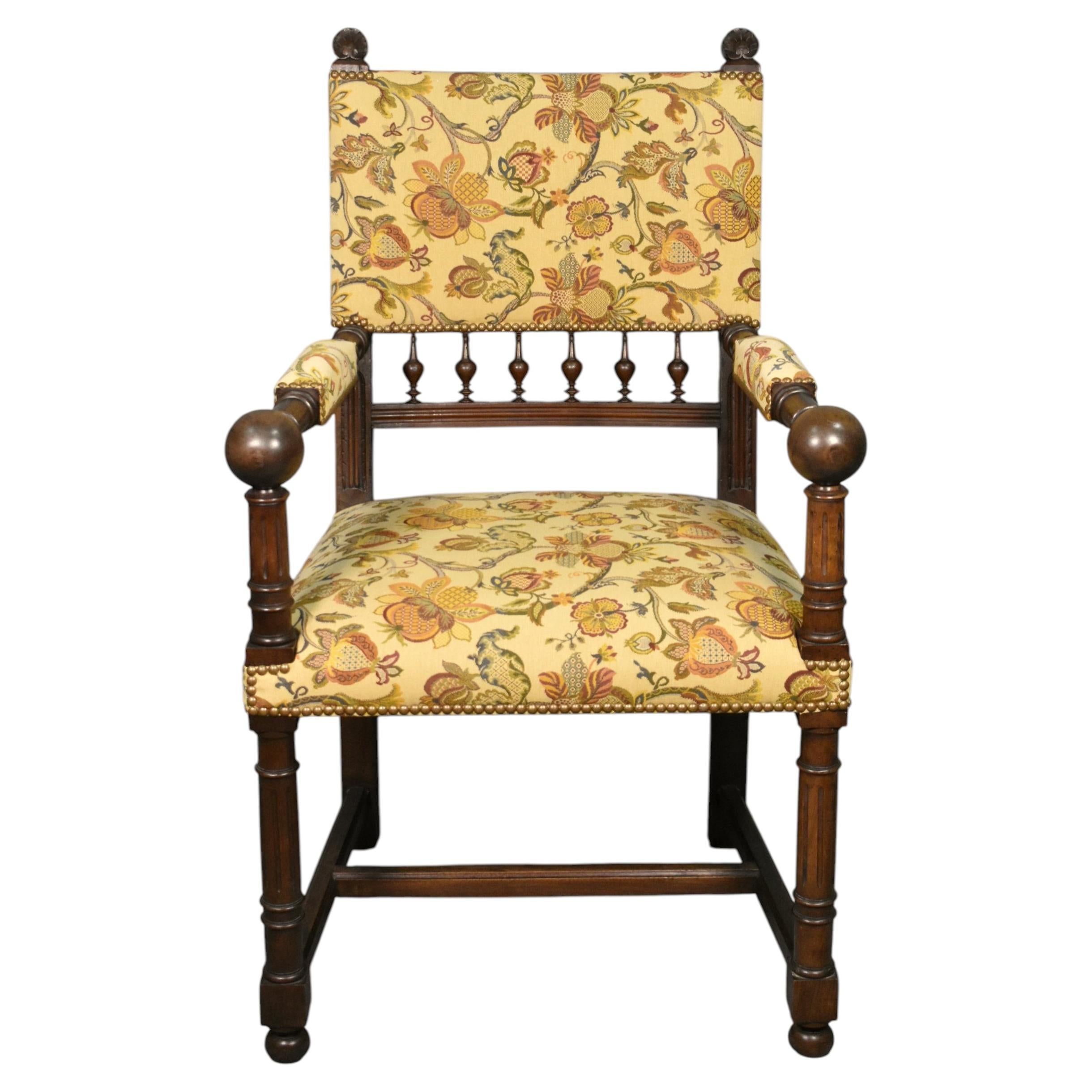 French Antique Upsholstered Armchair in Walnut Transitional Renaissance Revival