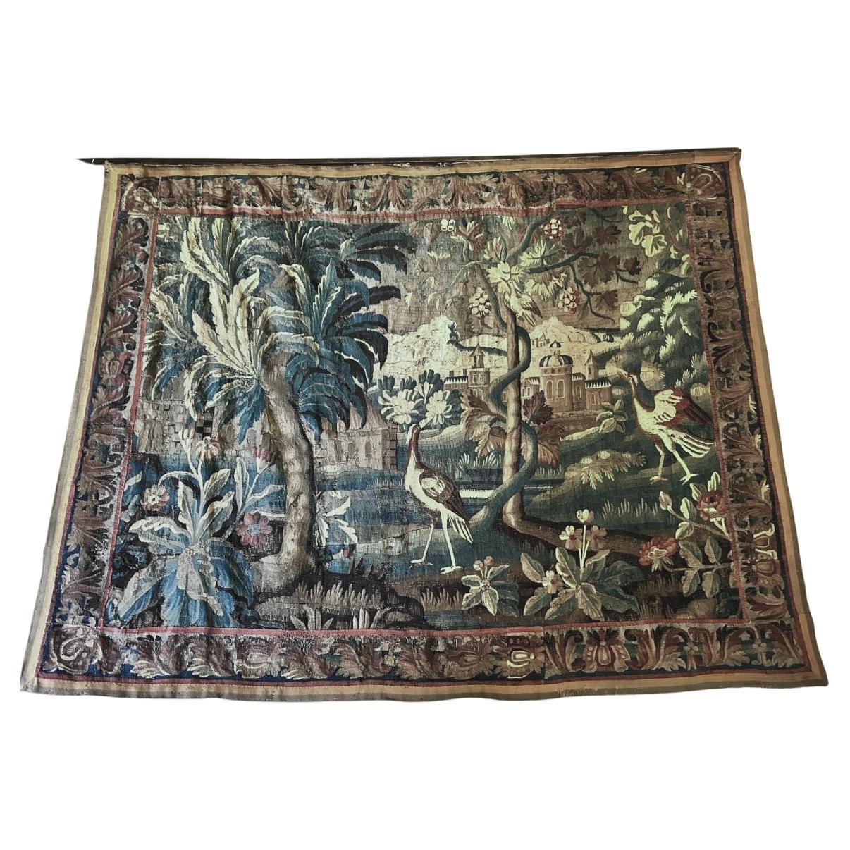 Antique French verdure Aubusson Wandteppich