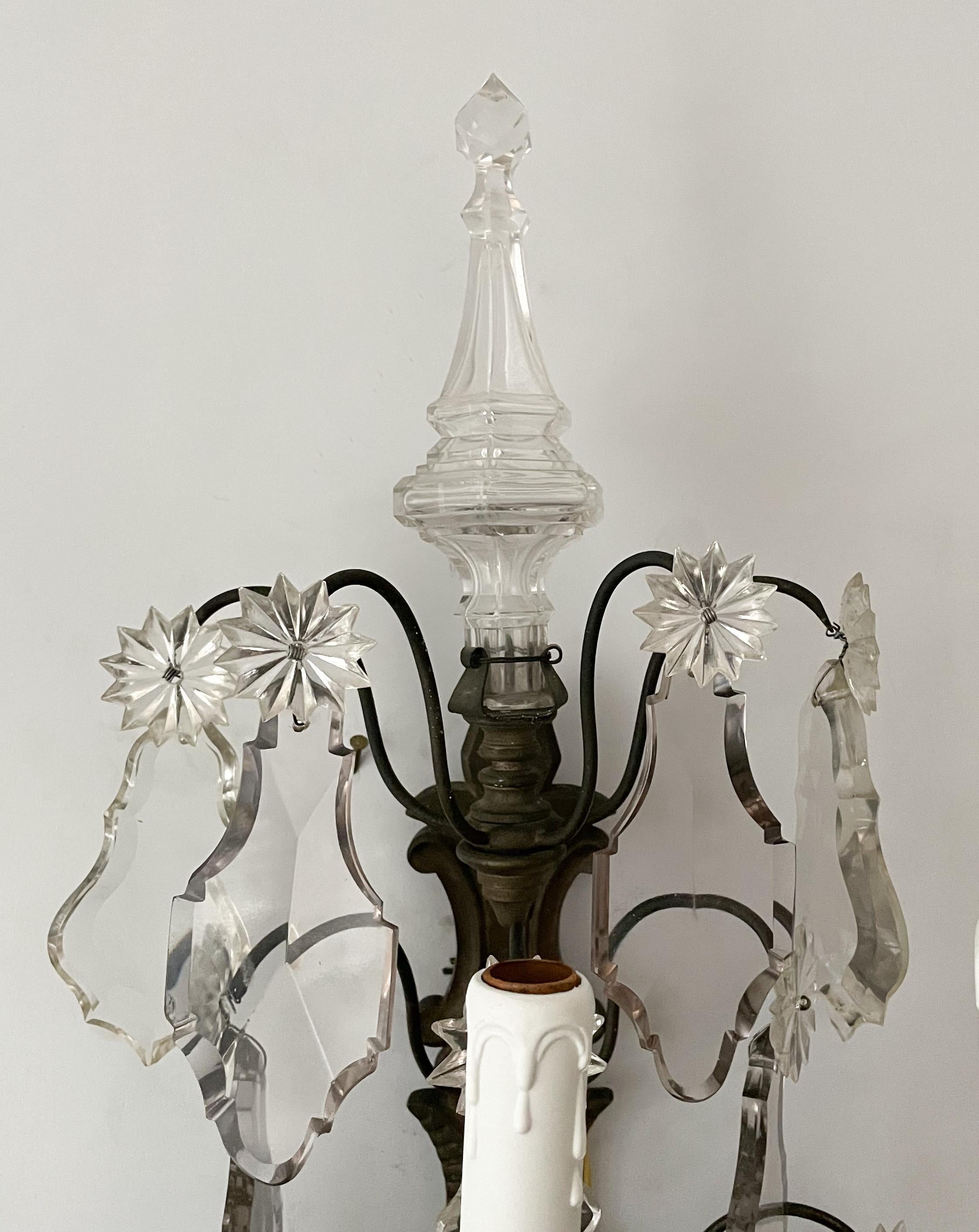 Louis XVI French Antique Versailles-Style Crystal And Bronze Sconces