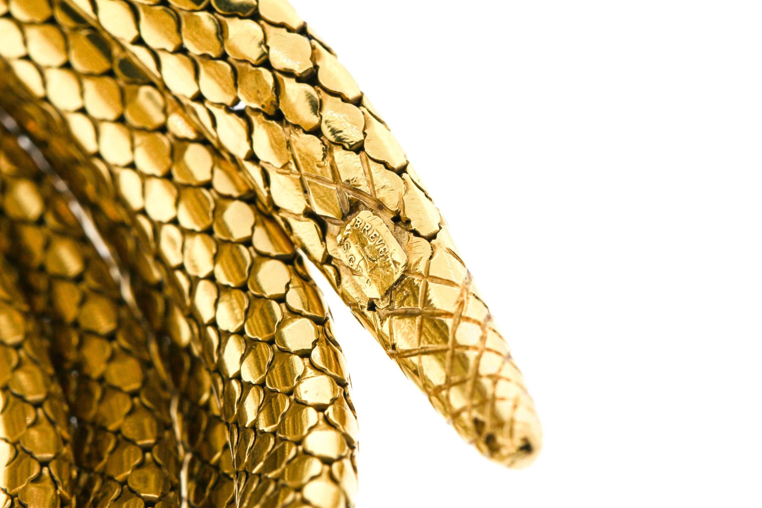 Pear Cut French Antique Victorian 18 Karat Gold Sapphire Diamond Coiling Snake Bracelet