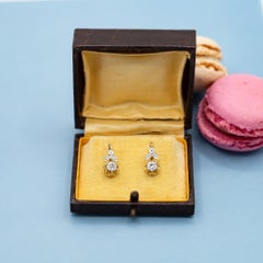 French Antique Victorian earrings - 19th century rose cut Diamond Dormeuse