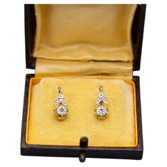 French Antique Victorian earrings - 19th century rose cut Diamond Dormeuse