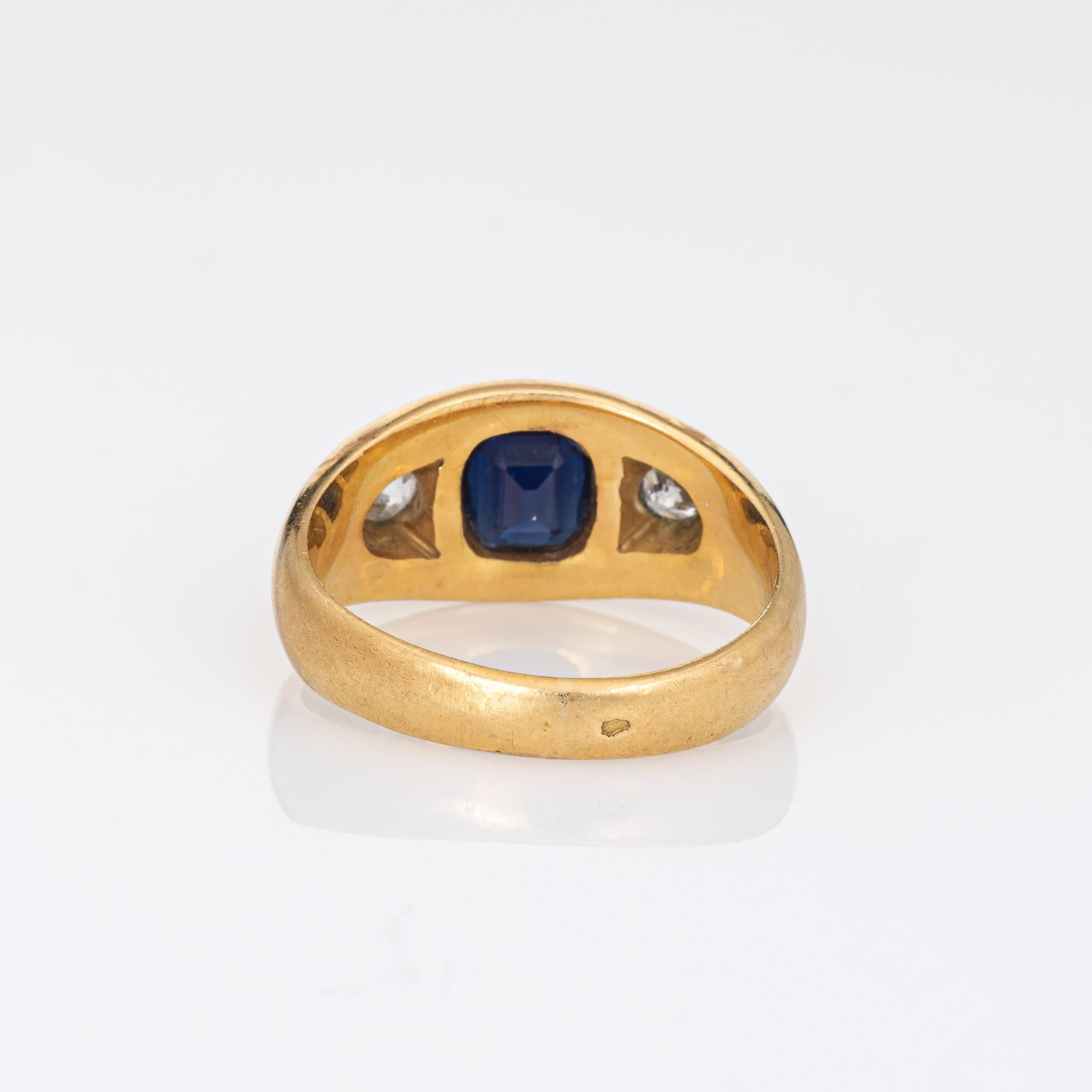 French Antique Victorian Ring Sapphire Diamond Trilogy Band 18k Yellow Gold 7.5 In Good Condition In Torrance, CA
