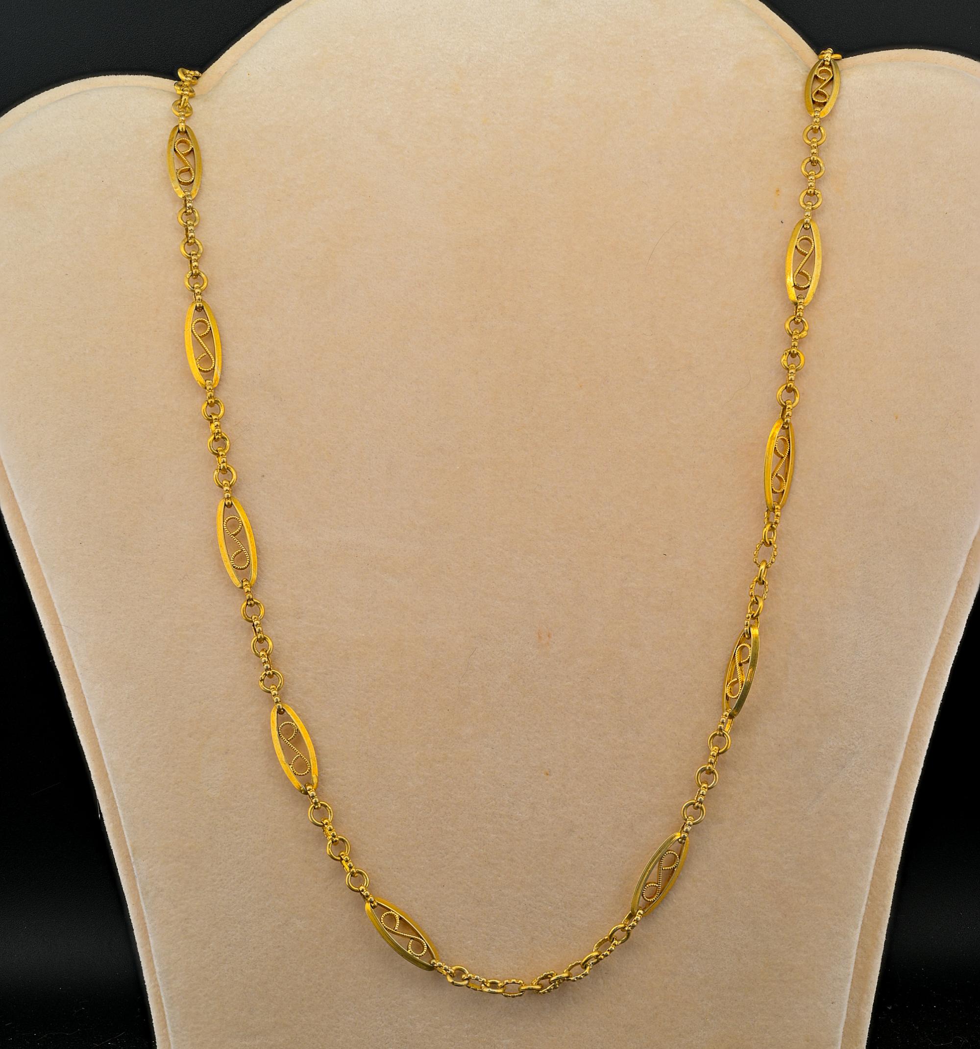 Turn of the Century

Beautifully hand crafted during the turn of last century this long late Victorian sautoir necklace is French origin, hallmarked
Solid Sterling silver 18 KT gold gilded, marked and tested, prizing rare craftsmanship and lovely