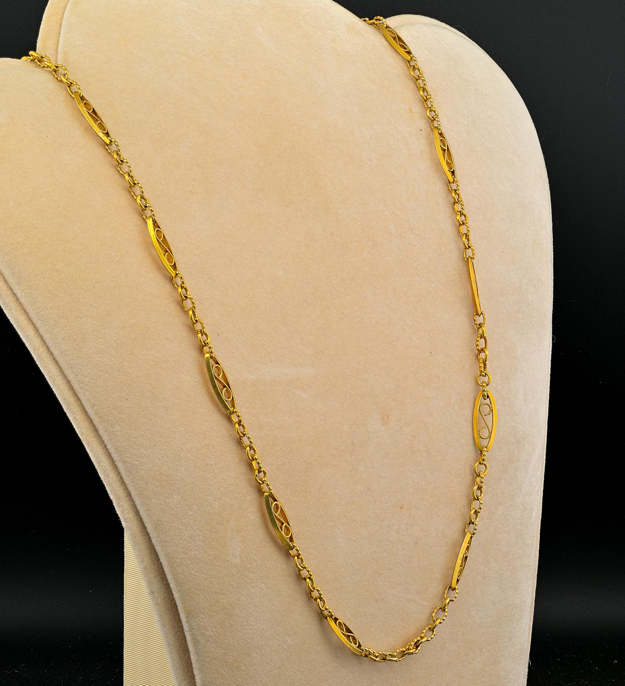 French Antique Victorian Sautoir  Chain Sterling Silver 18ct Gold Gilt In Good Condition For Sale In Napoli, IT