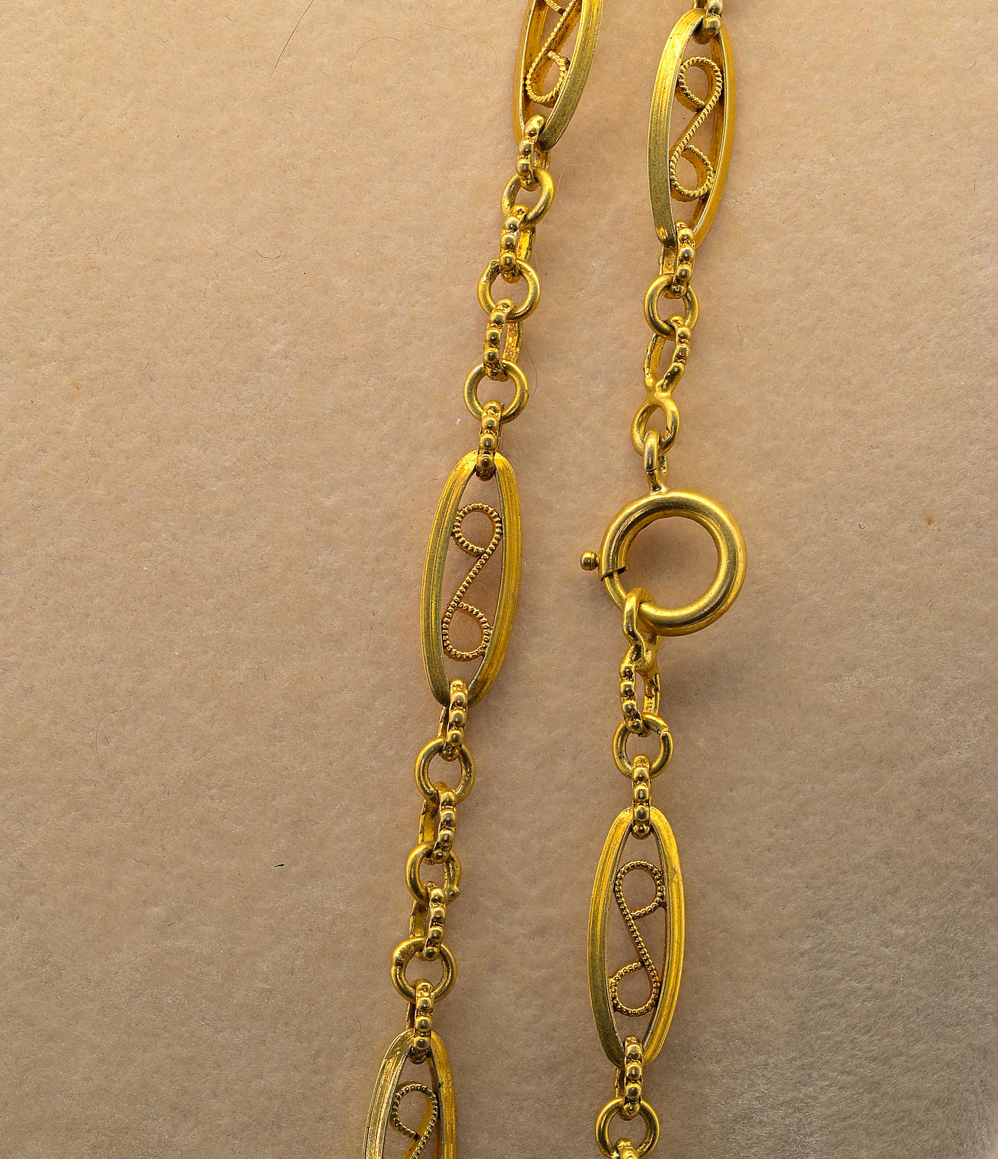 Women's or Men's French Antique Victorian Sautoir  Chain Sterling Silver 18ct Gold Gilt For Sale