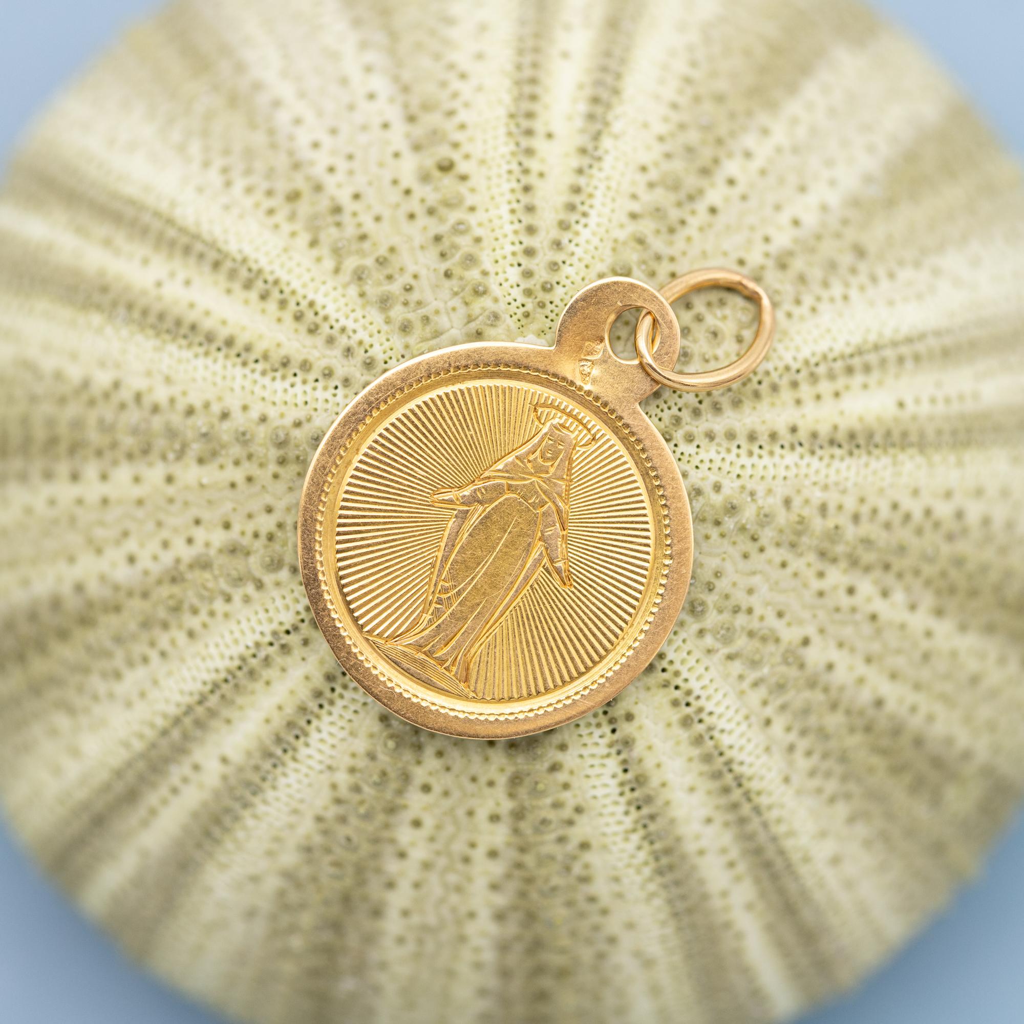 French Antique Virgin Mary - 18k Gold Medal - Rare Religious Catholic Charm 5