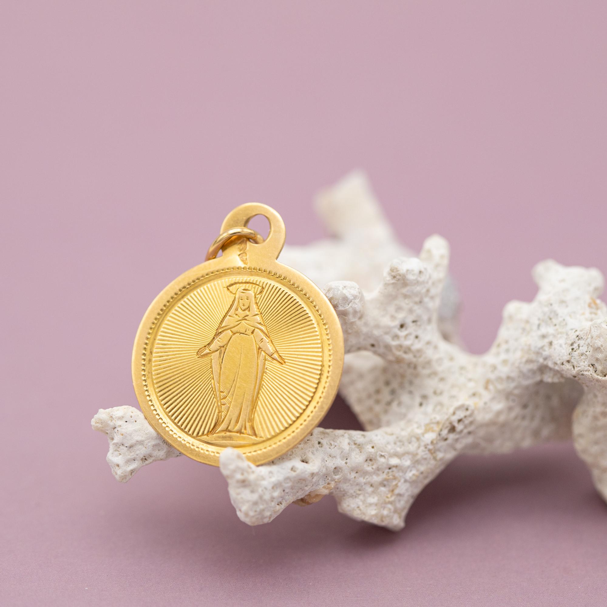 French Antique Virgin Mary - 18k Gold Medal - Rare Religious Catholic Charm 6