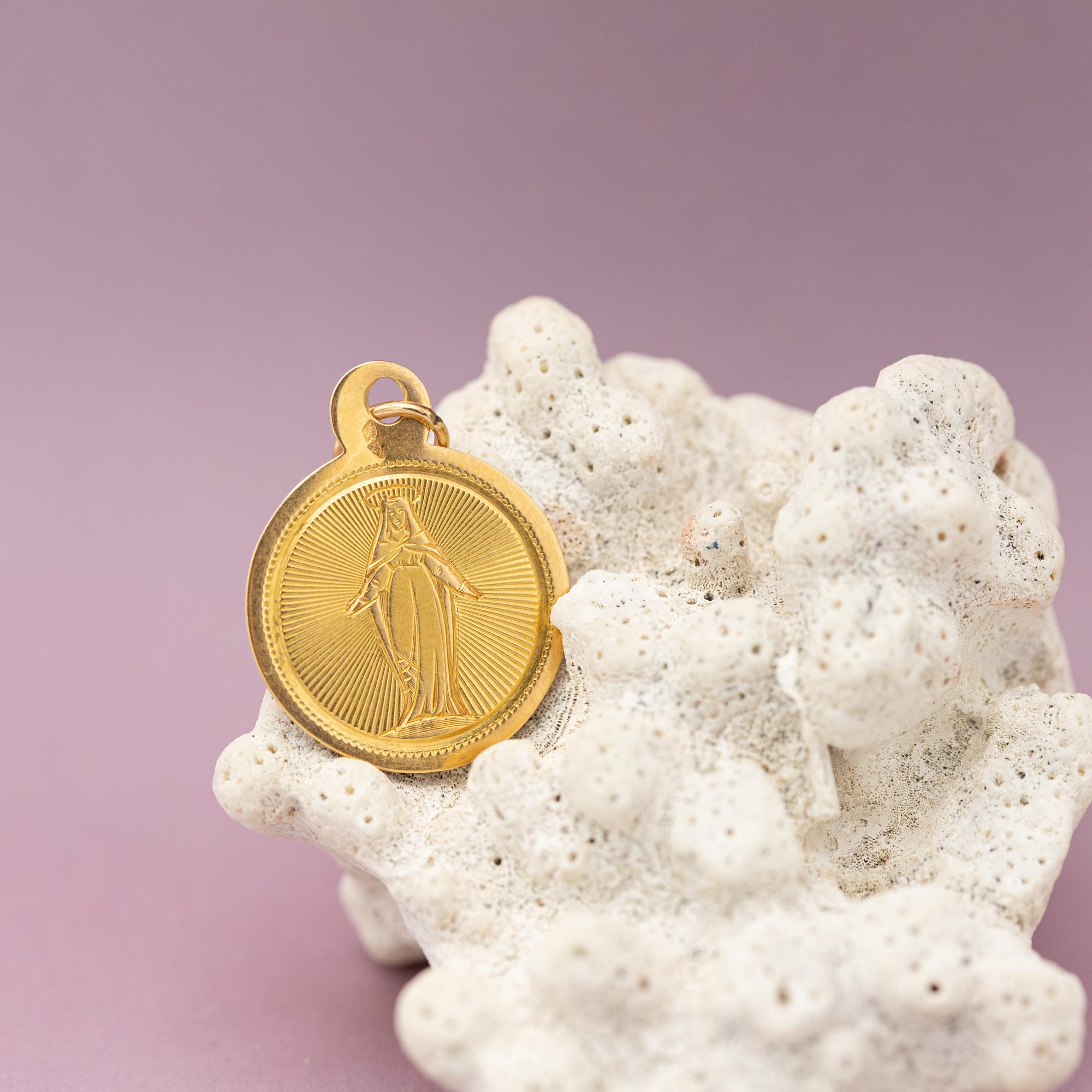 Women's or Men's French Antique Virgin Mary - 18k Gold Medal - Rare Religious Catholic Charm
