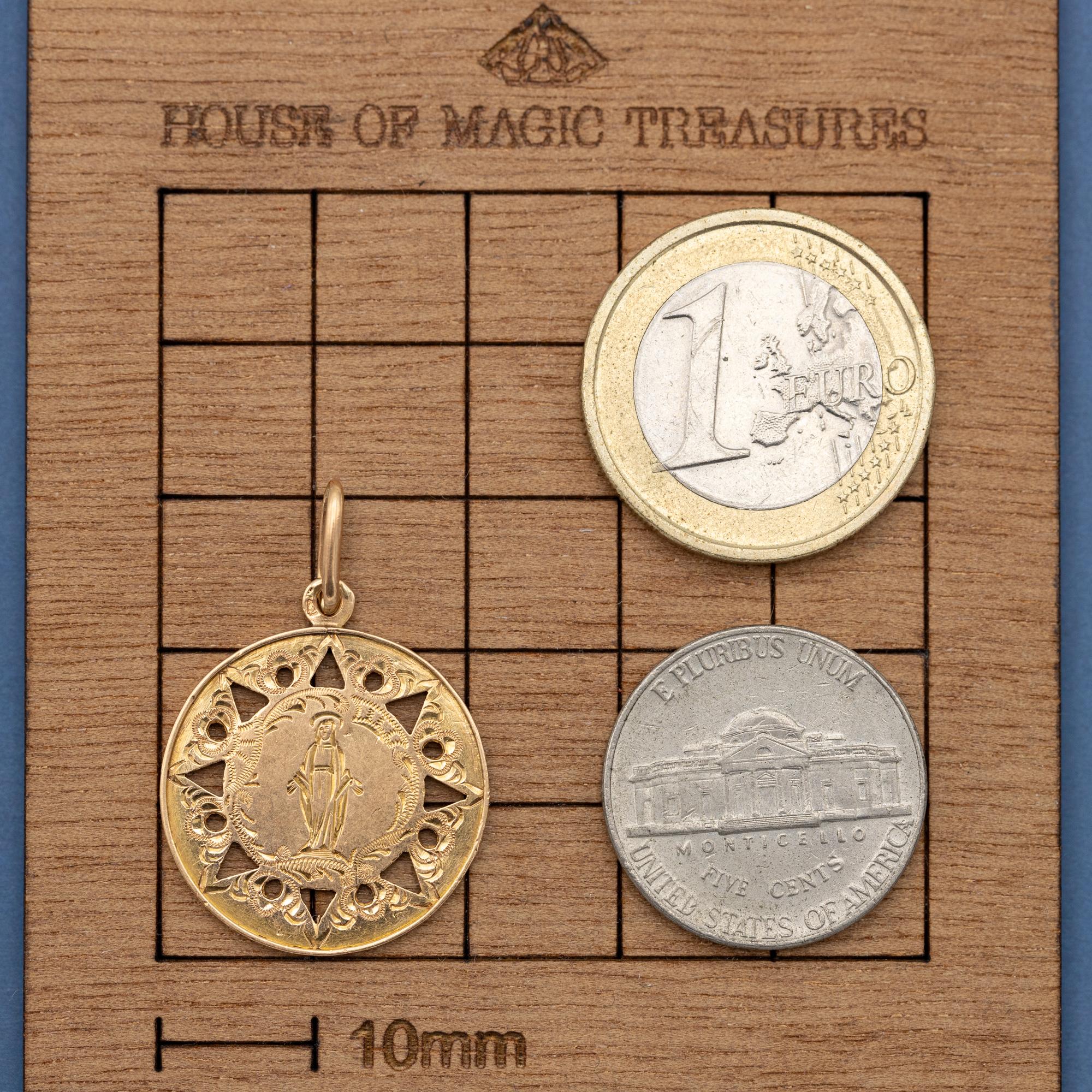 Women's or Men's French Antique Virgin Mary - 18k Gold Medal - Rare Religious Catholic Charm