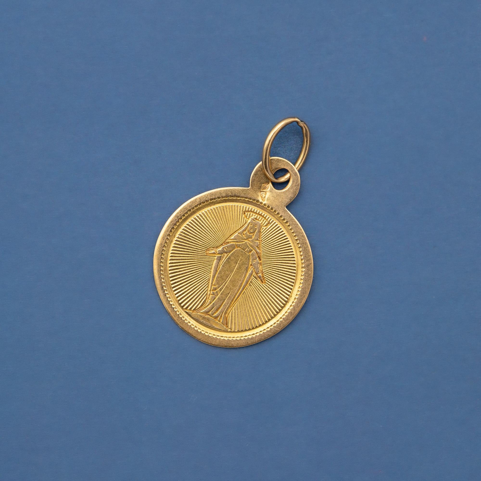 French Antique Virgin Mary - 18k Gold Medal - Rare Religious Catholic Charm 1