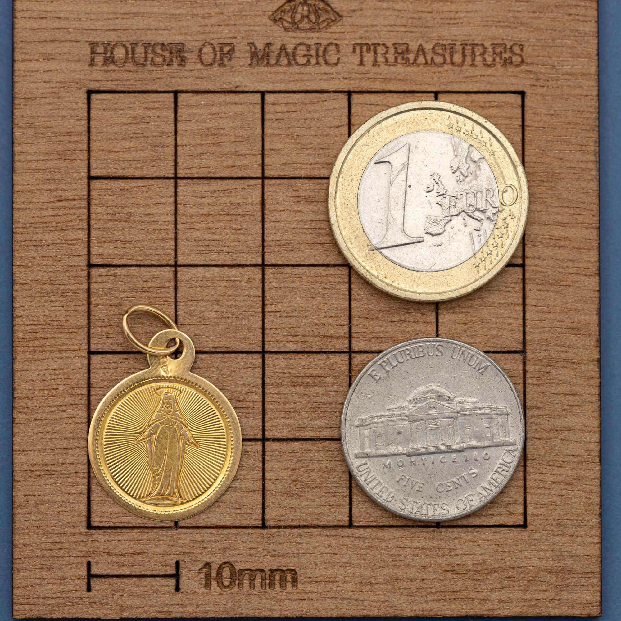 French Antique Virgin Mary - 18k Gold Medal - Rare Religious Catholic Charm 3