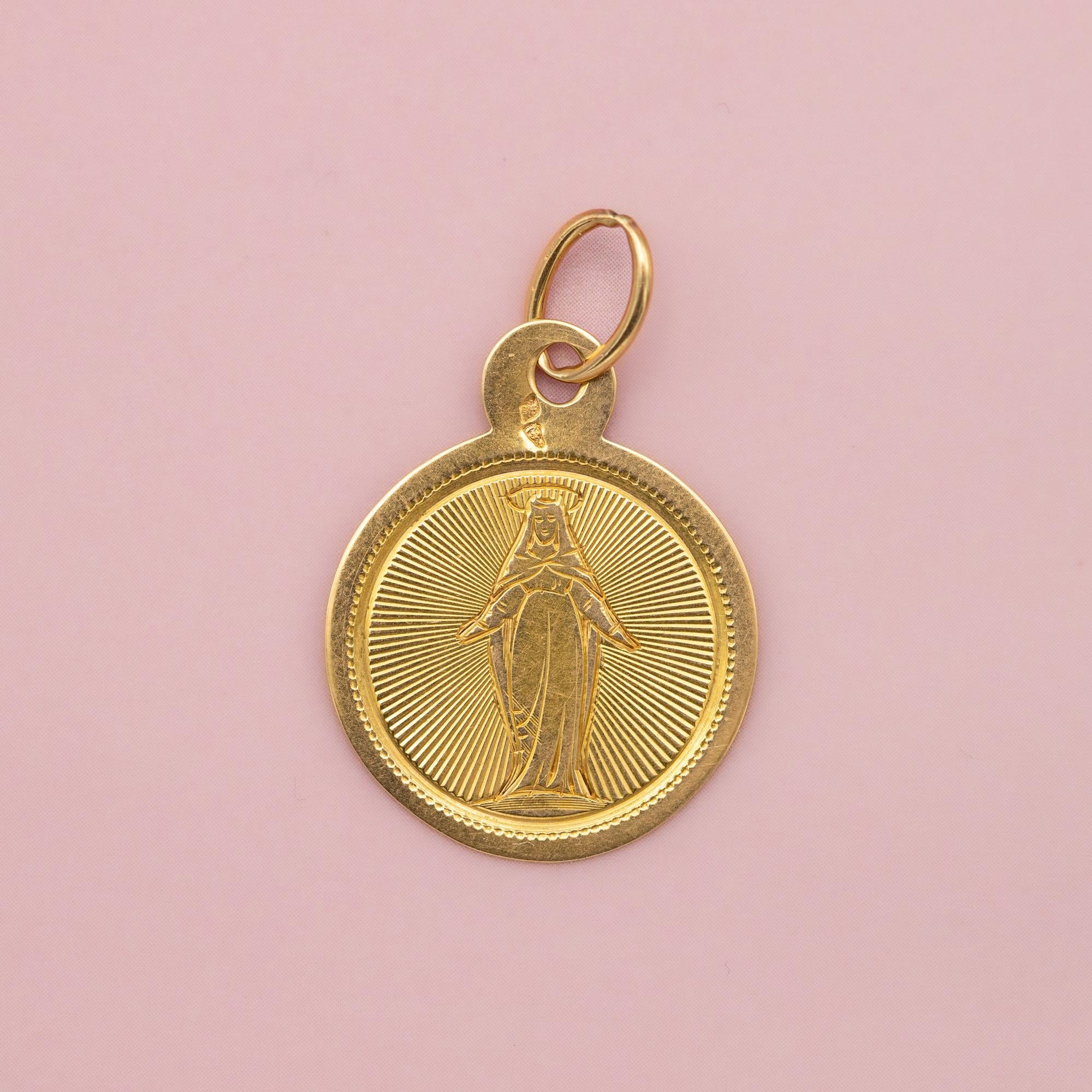 French Antique Virgin Mary - 18k Gold Medal - Rare Religious Catholic Charm 4