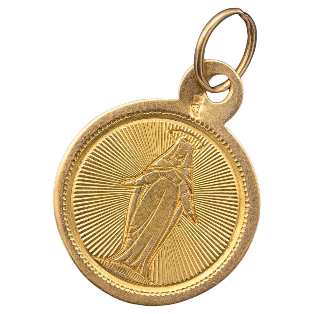 French Antique Virgin Mary - 18k Gold Medal - Rare Religious Catholic Charm