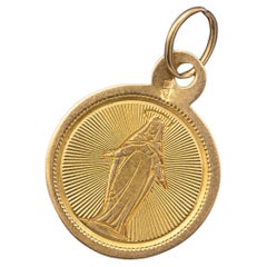 Virgen María Antigua Francesa - 18k Gold Medal - Raro Amuleto Religioso Católico