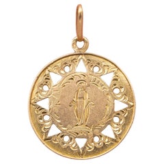 Virgen María Antigua Francesa - 18k Gold Medal - Raro Amuleto Religioso Católico