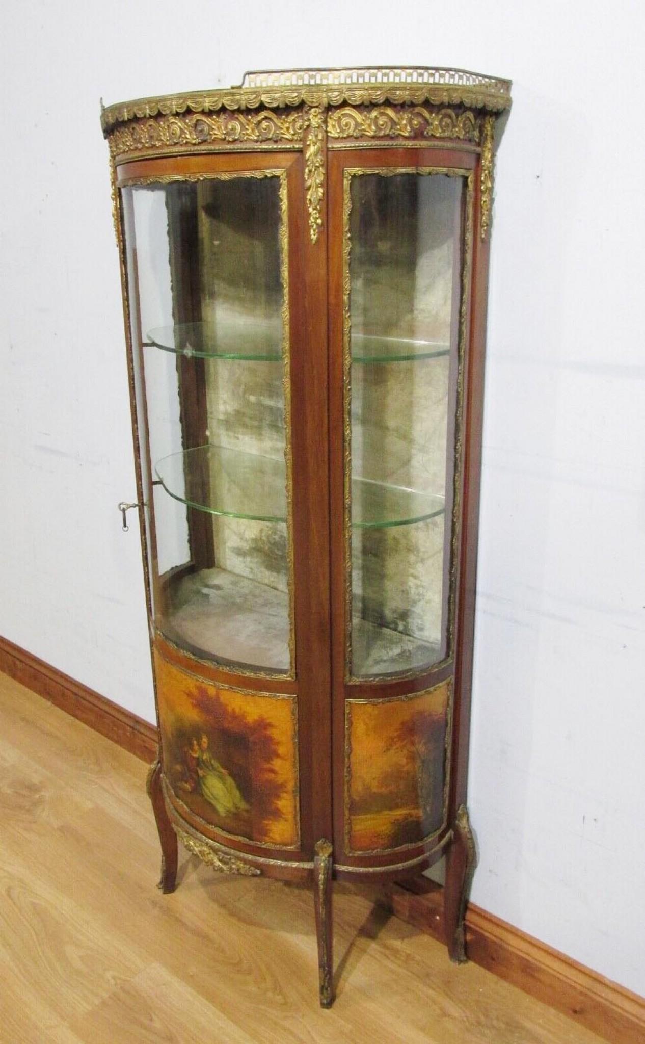 French Antique Vitrine Painted Vernis Martin Display Cabinet 1880 In Good Condition For Sale In Potters Bar, GB