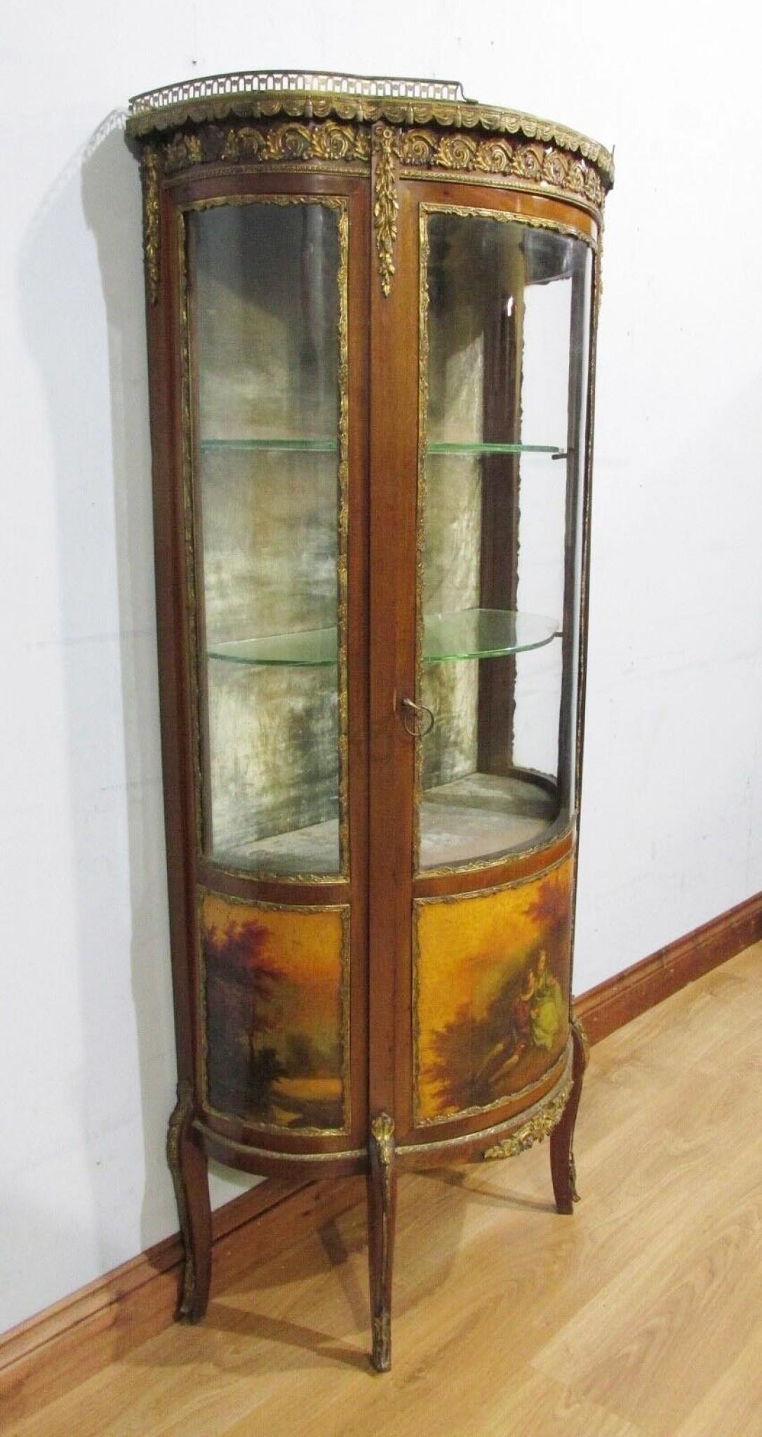 Late 19th Century French Antique Vitrine Painted Vernis Martin Display Cabinet 1880 For Sale