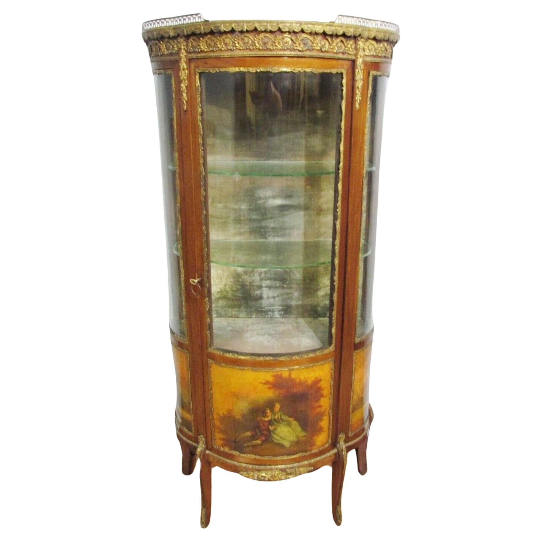 French Antique Vitrine Painted Vernis Martin Display Cabinet 1880