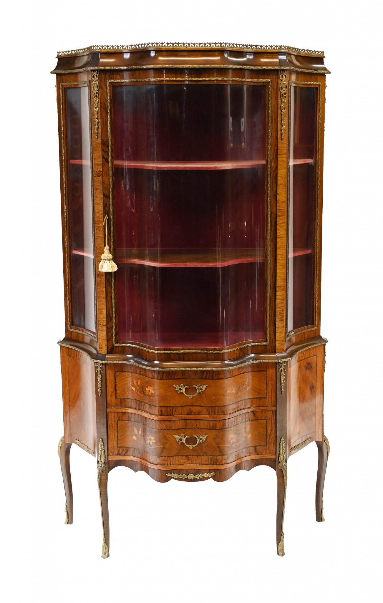 Late 19th Century French Antique Vitrine Shaped China Cabinet, 1880