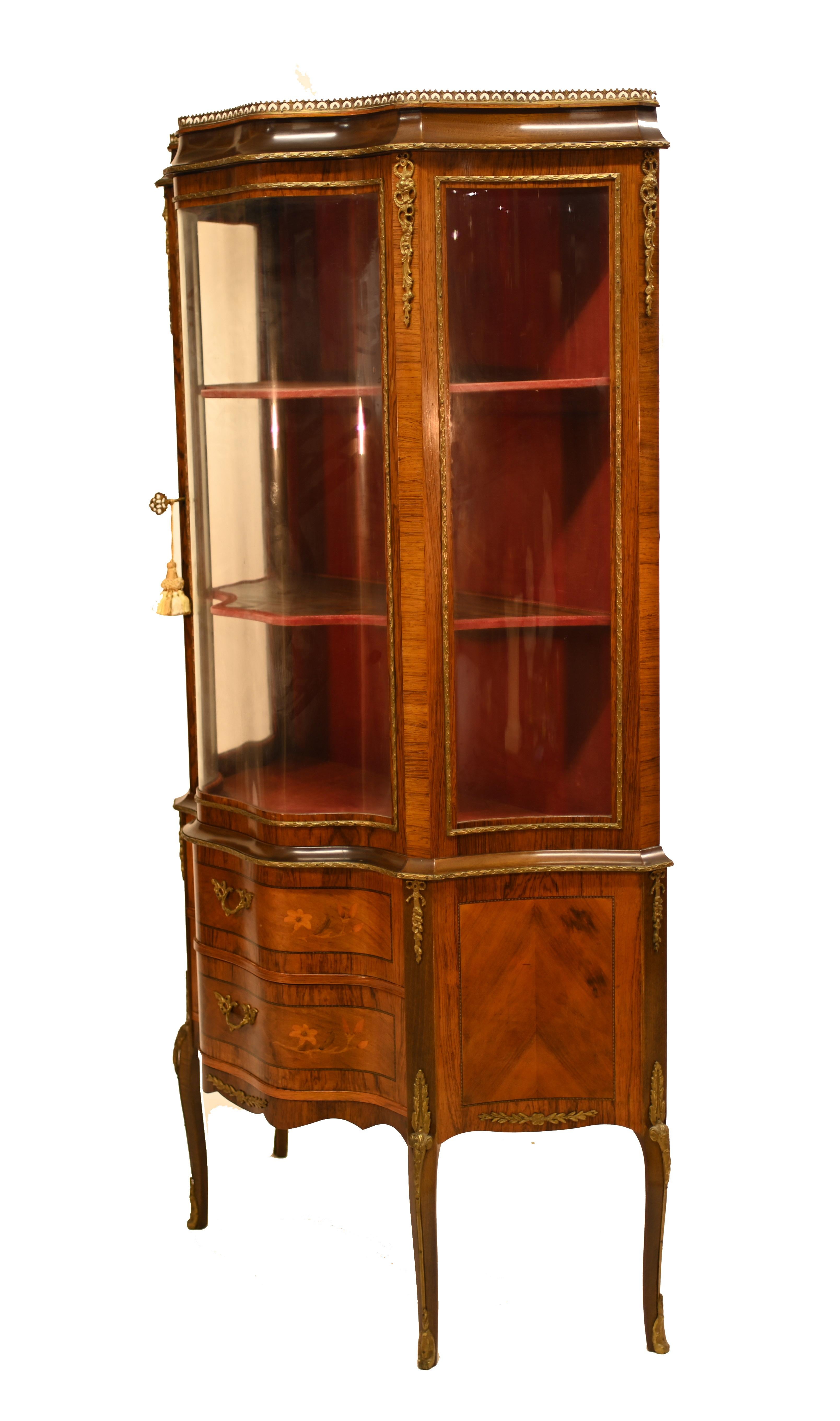 Wood French Antique Vitrine Shaped China Cabinet 1880 For Sale