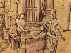 French Antique Wall Hanging Tapestry of Village Girl Selling Flowers, 1900s