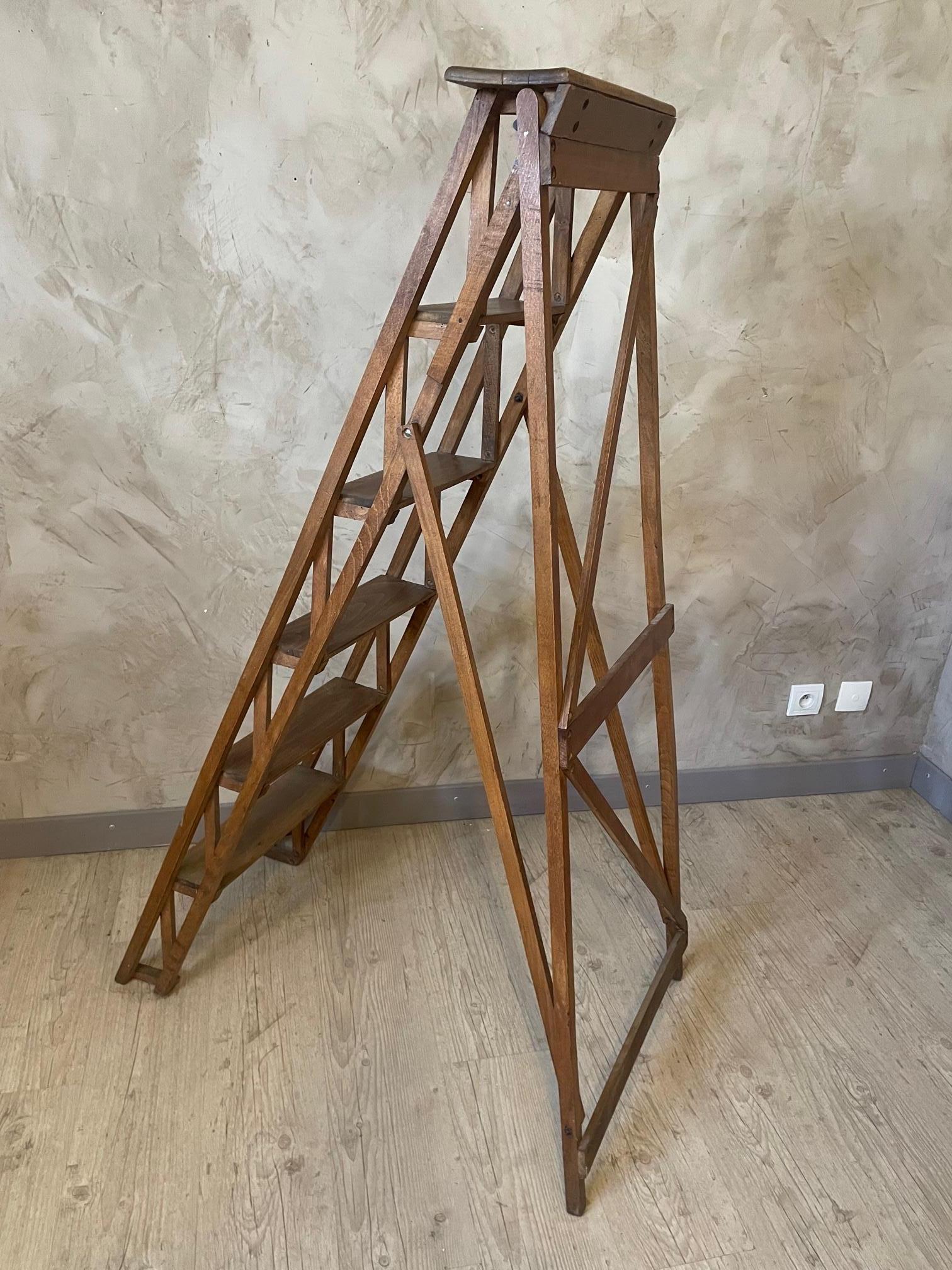 Early 20th Century French Antique Walnut Folding Stepladder, 1920s