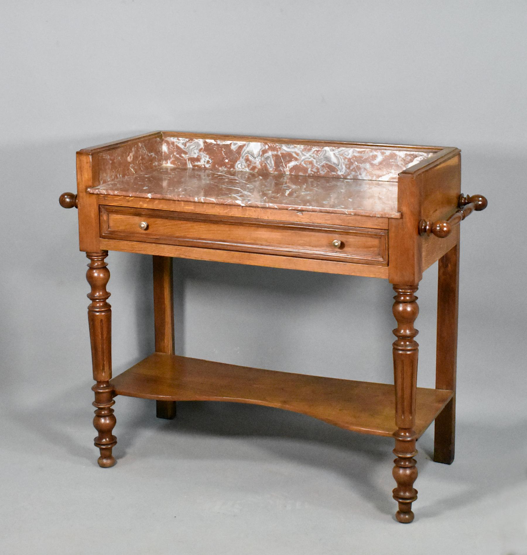 Turned French Antique Washstand in Oak Louis Philippe Style