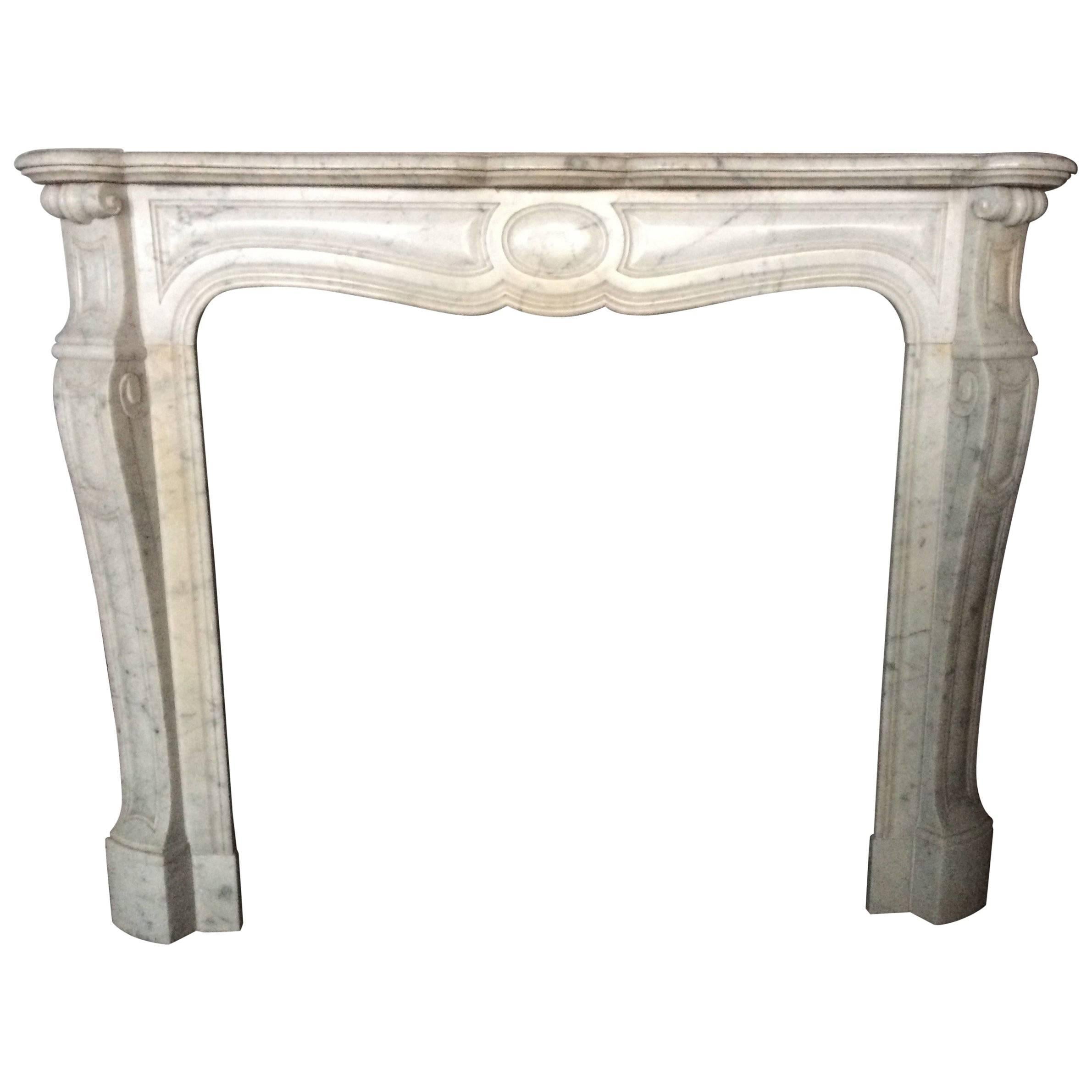 French Antique White Marble Fireplace Louis XV Style Volutes 19th Century France For Sale
