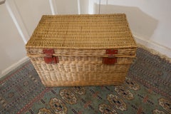 French Antique Wicker Laundry Basket or Linen Hamper