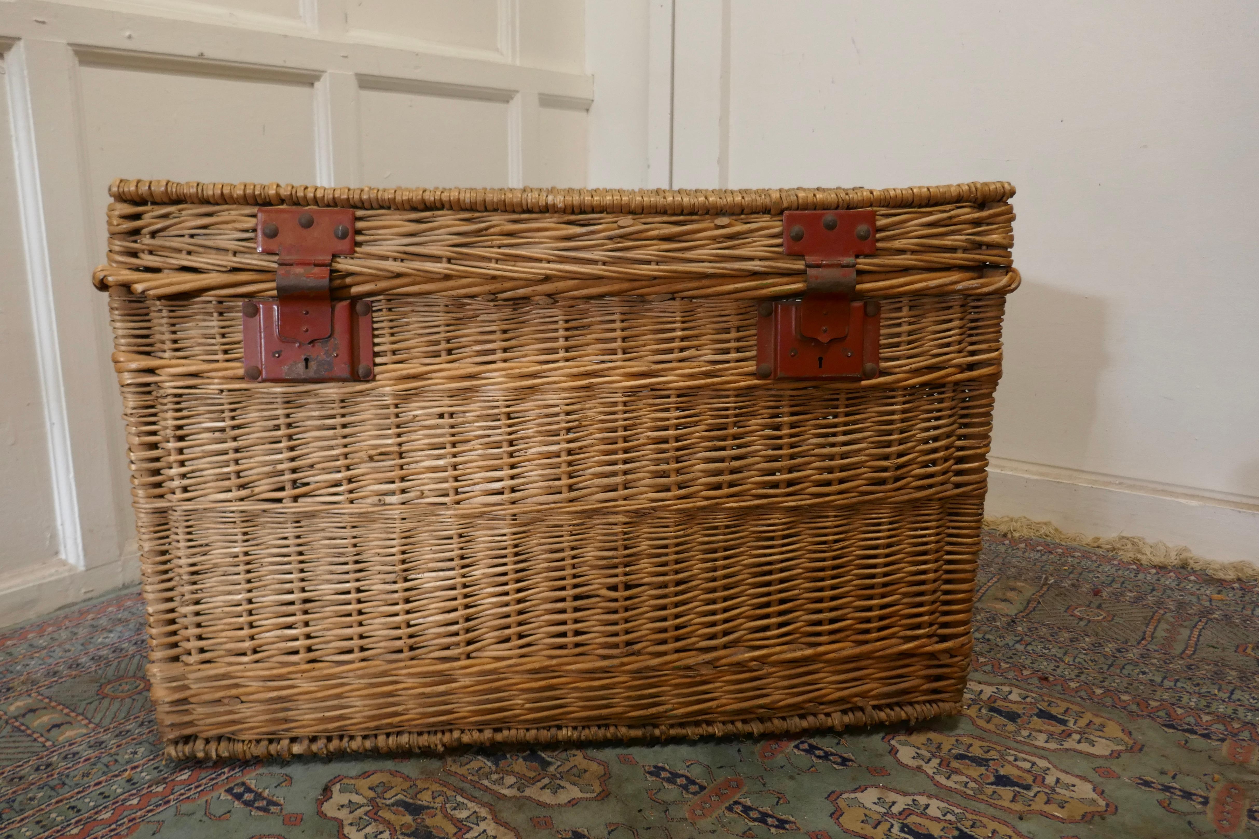 Country French Antique Wicker Laundry Basket or Linen Hamper