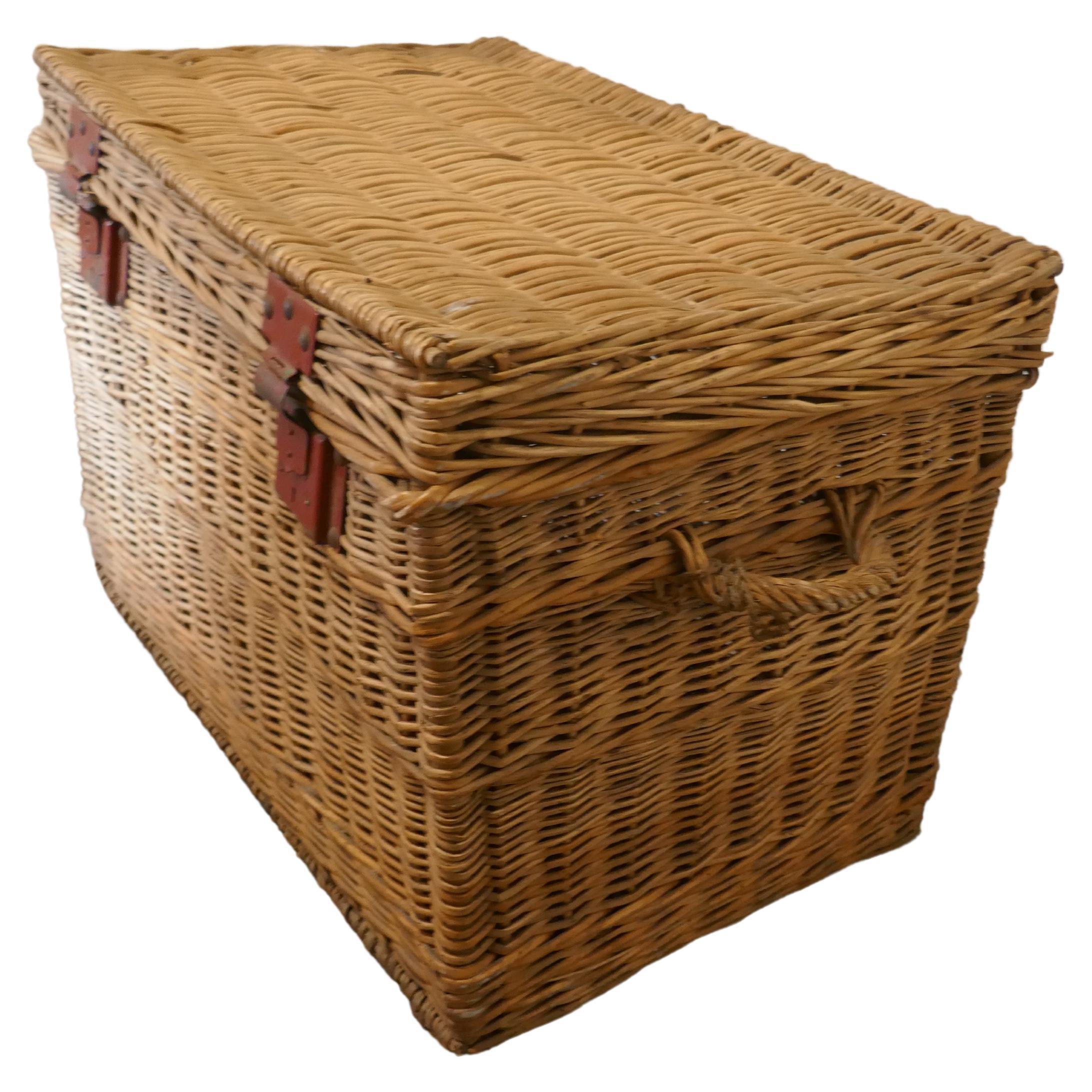 French Antique Wicker Laundry Basket or Linen Hamper