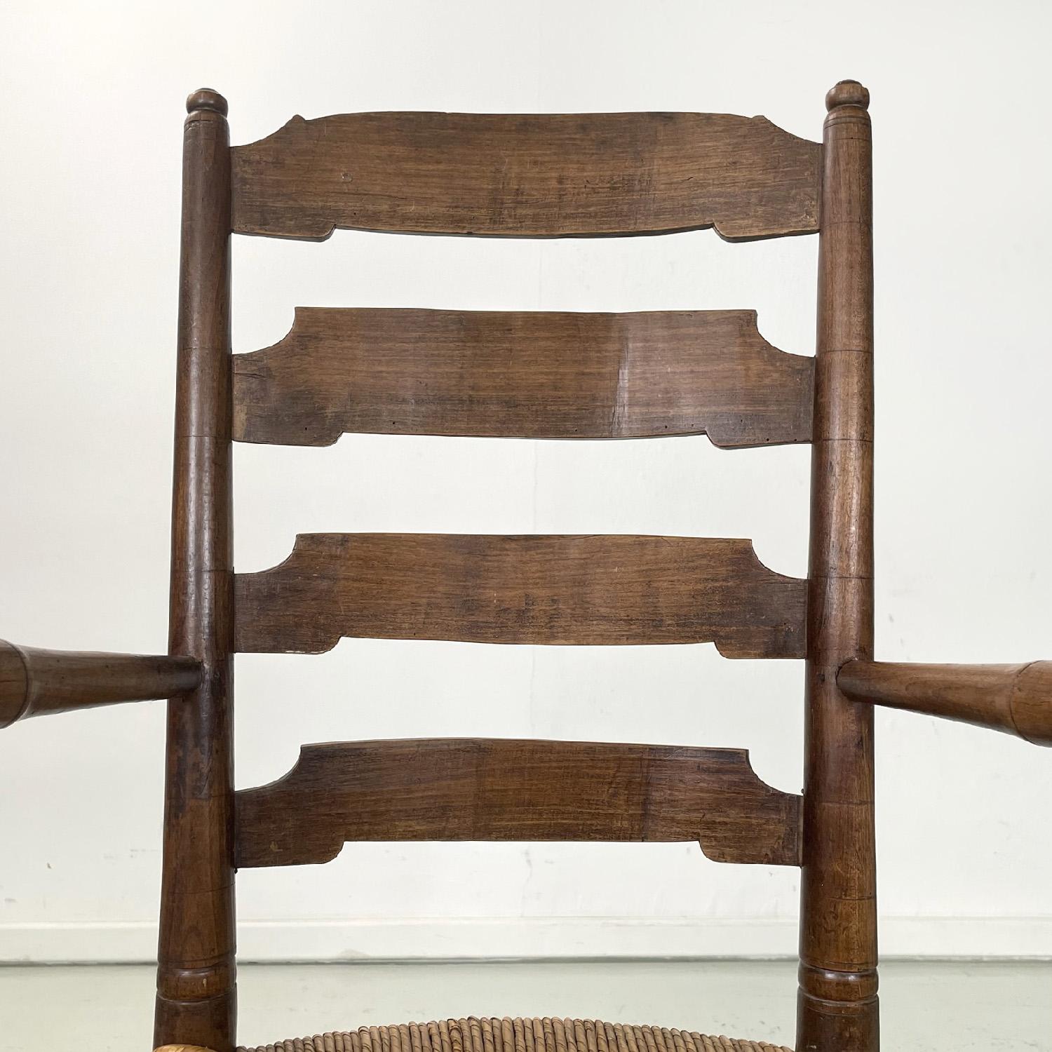Französisch antiken Holz Eiche und Stroh Stuhl mit Armlehnen Dekorationen, Ende 1800er im Angebot 11