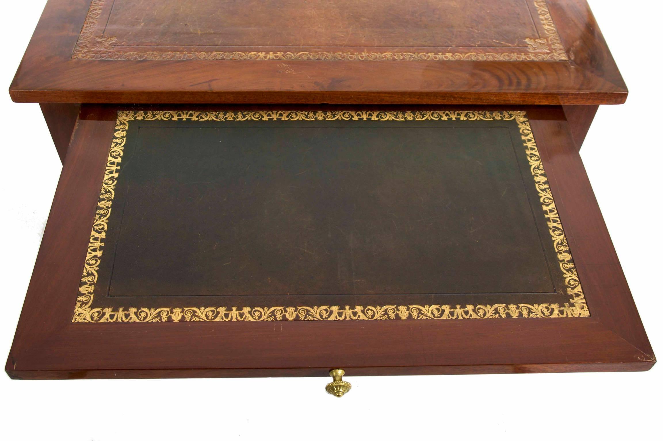 French Antique Writing Desk Bureau Plat with Leather Top, 19th Century 6