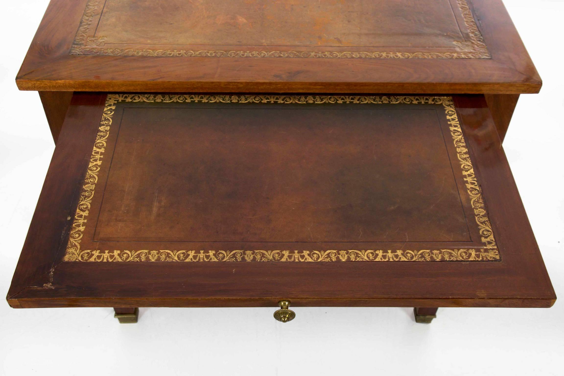 French Antique Writing Desk Bureau Plat with Leather Top, 19th Century 12