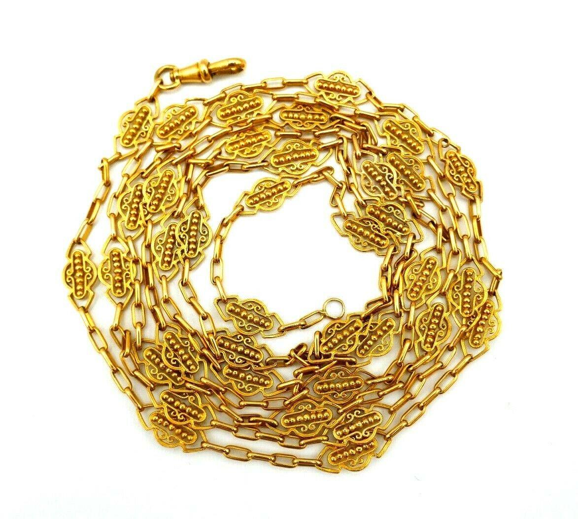 Französische antike filigrane Uhrenkette, Halskette, Gelbgold 1