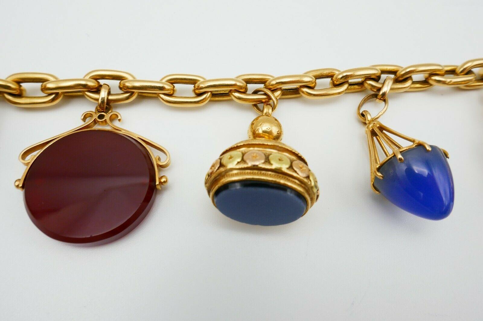 French Antique Yellow Gold Gemstones Charm Bracelet 6