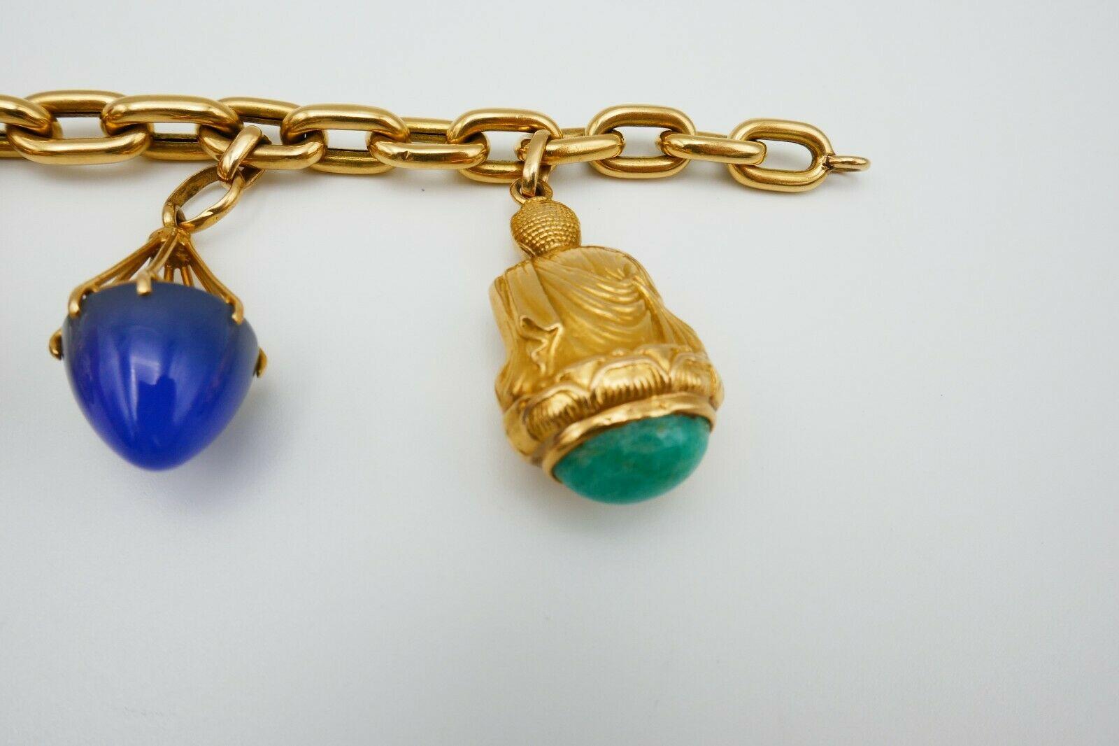 French Antique Yellow Gold Gemstones Charm Bracelet 8